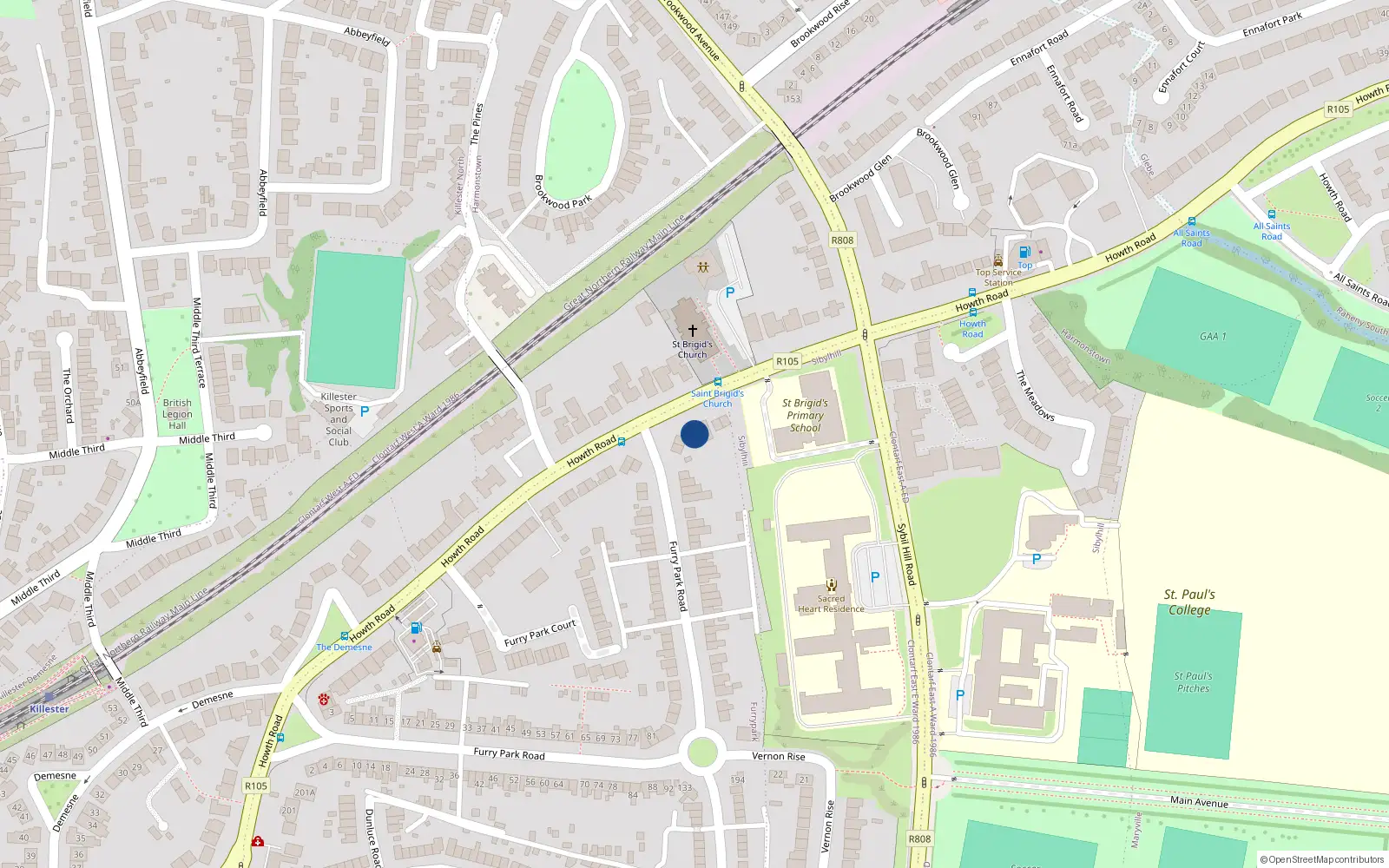Overhead map showing the location of 283 Howth Road, Dublin 5