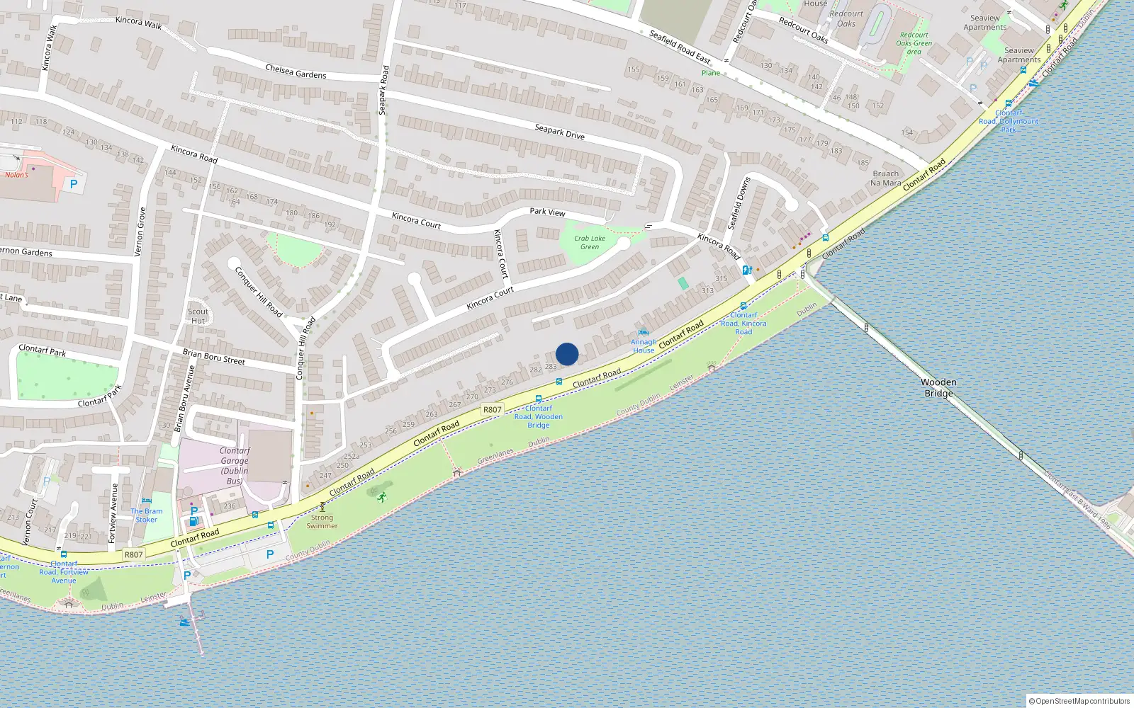 Overhead map showing the location of 286 Clontarf Road, Dublin 3