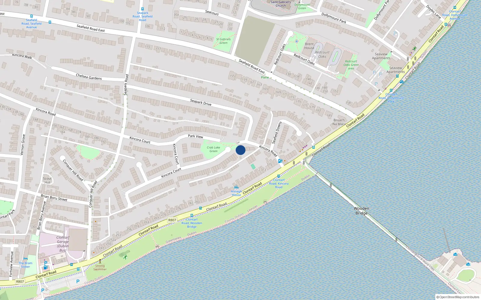 Overhead map showing the location of 286 Kincora Road, Dublin 3