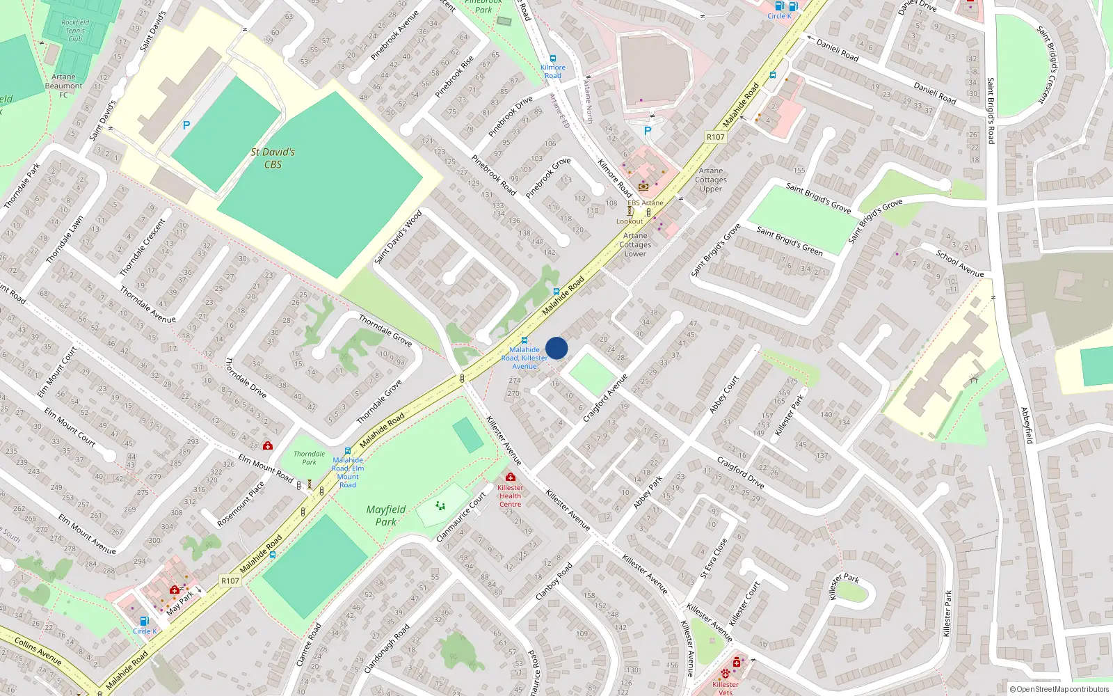 Overhead map showing the location of 286 Malahide Road, Dublin 5