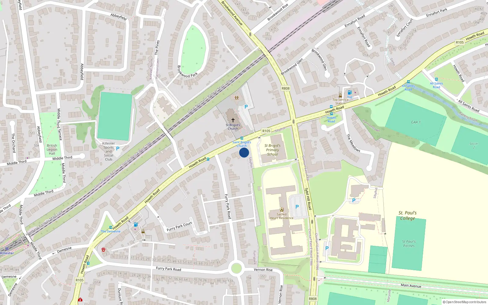 Overhead map showing the location of 287 Howth Road, Dublin 5