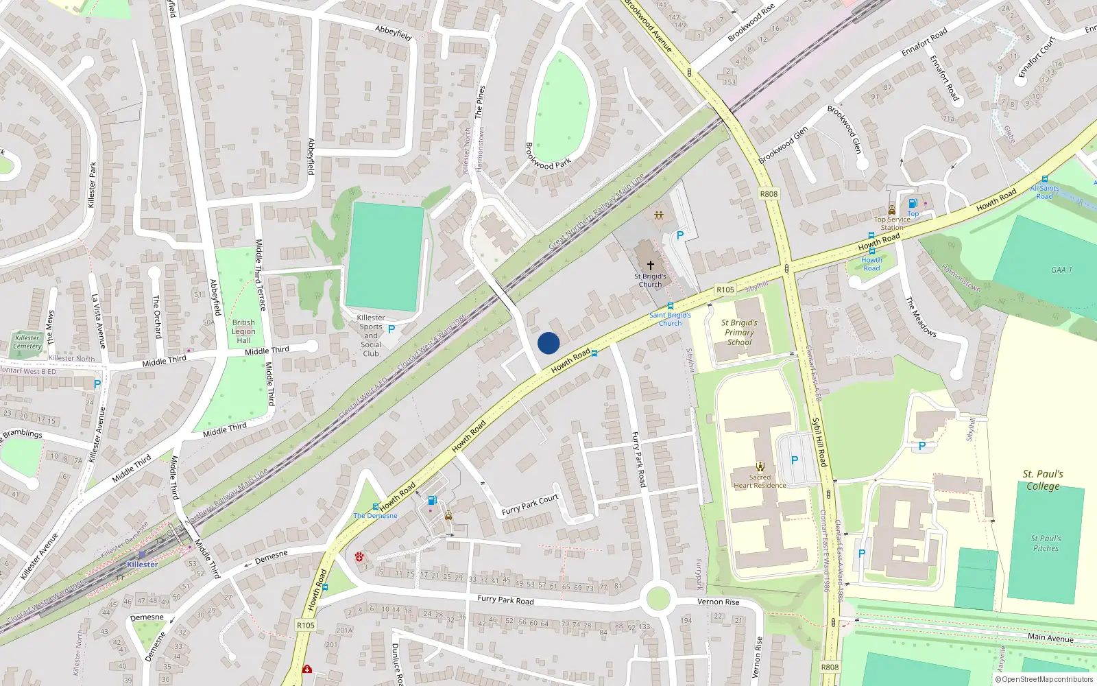 Overhead map showing the location of 288 Howth Road, Dublin 5