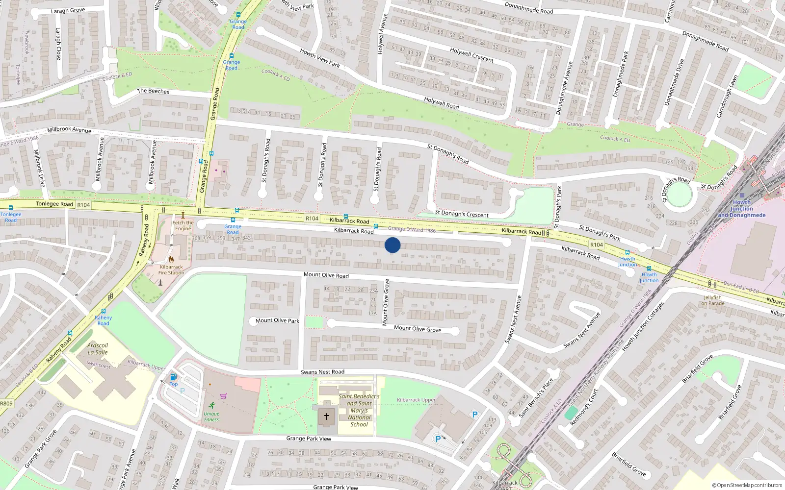 Overhead map showing the location of 289 Kilbarrack Road, Dublin 5