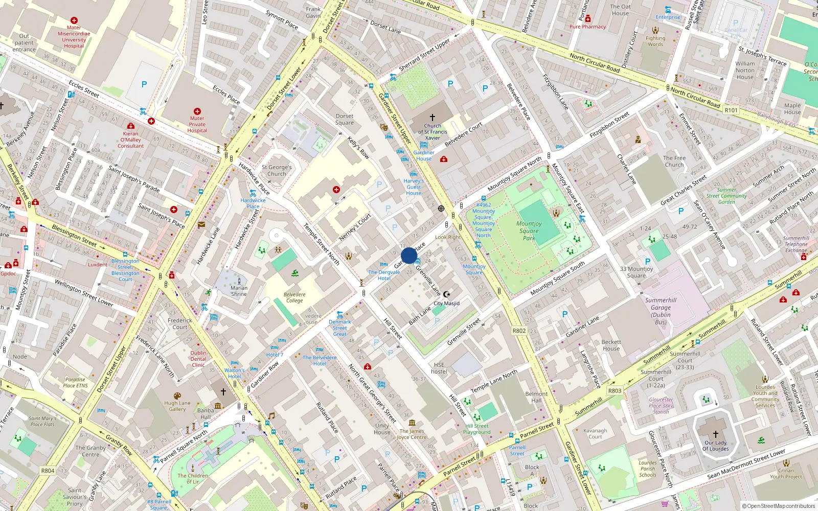 Overhead map showing the location of 28A Dorset Square, Gardiner Place, Dublin 1