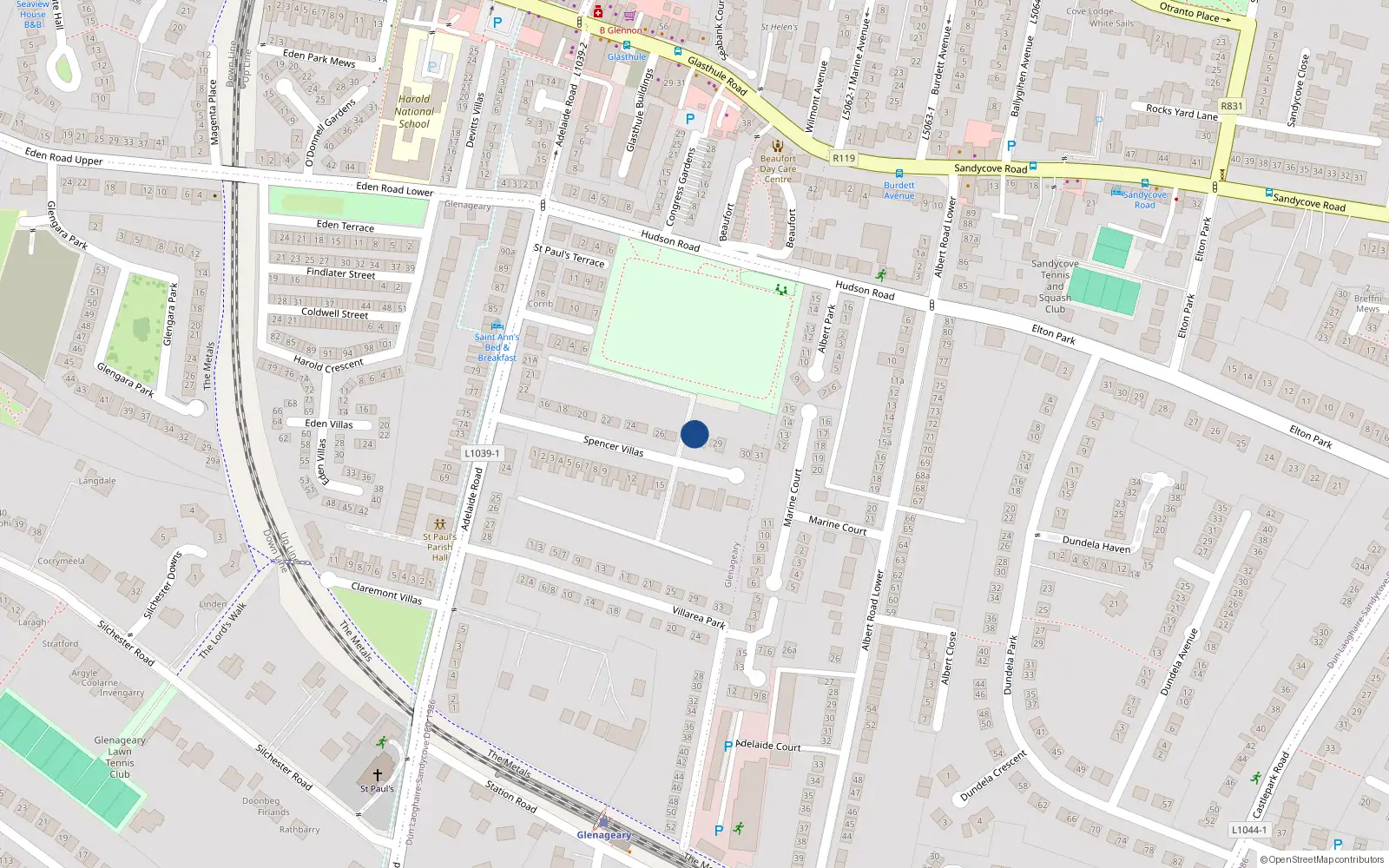 Overhead map showing the location of 28A Spencer Villas, Dublin