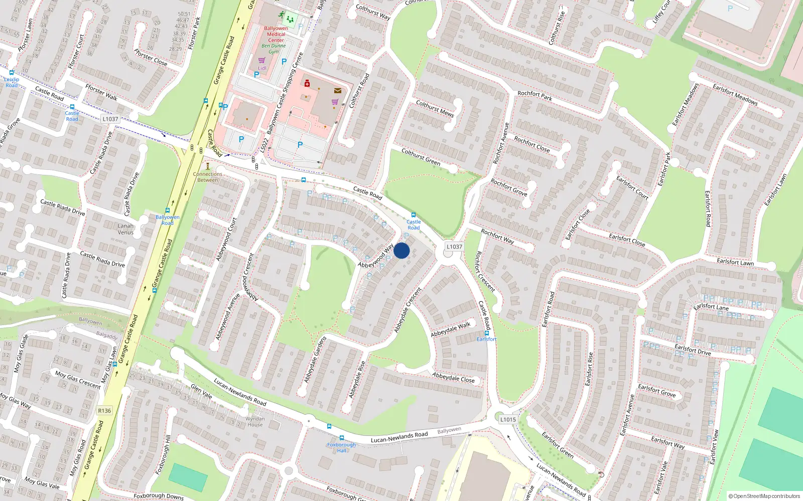 Overhead map showing the location of 29 Abbeywood Way, Lucan, Dublin