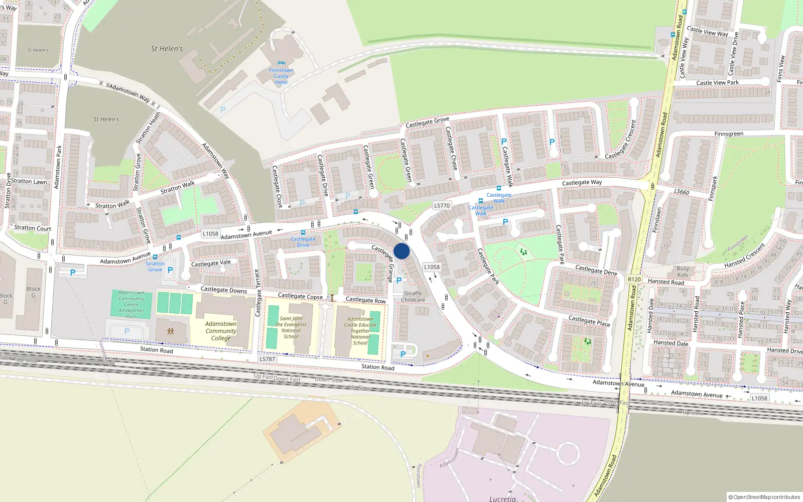 Overhead map showing the location of 29 Adamstown Avenue, Adamstown, Lucan