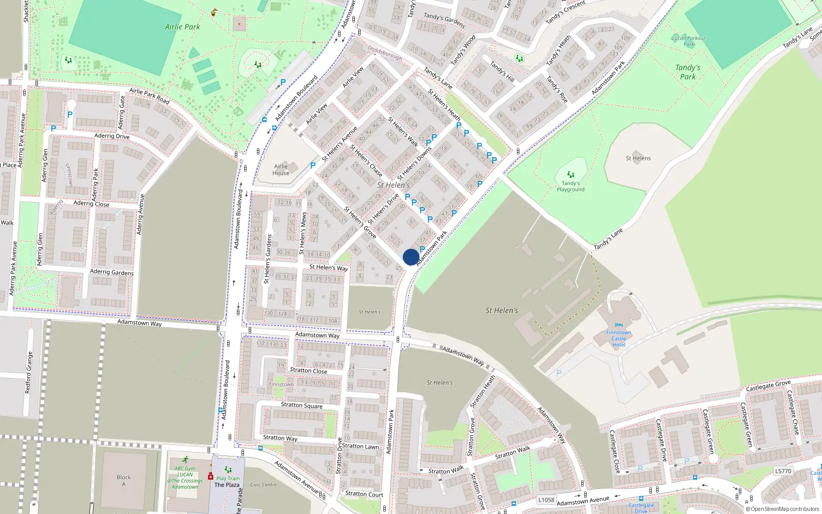Overhead map showing the location of 29 Adamstown Park, Lucan