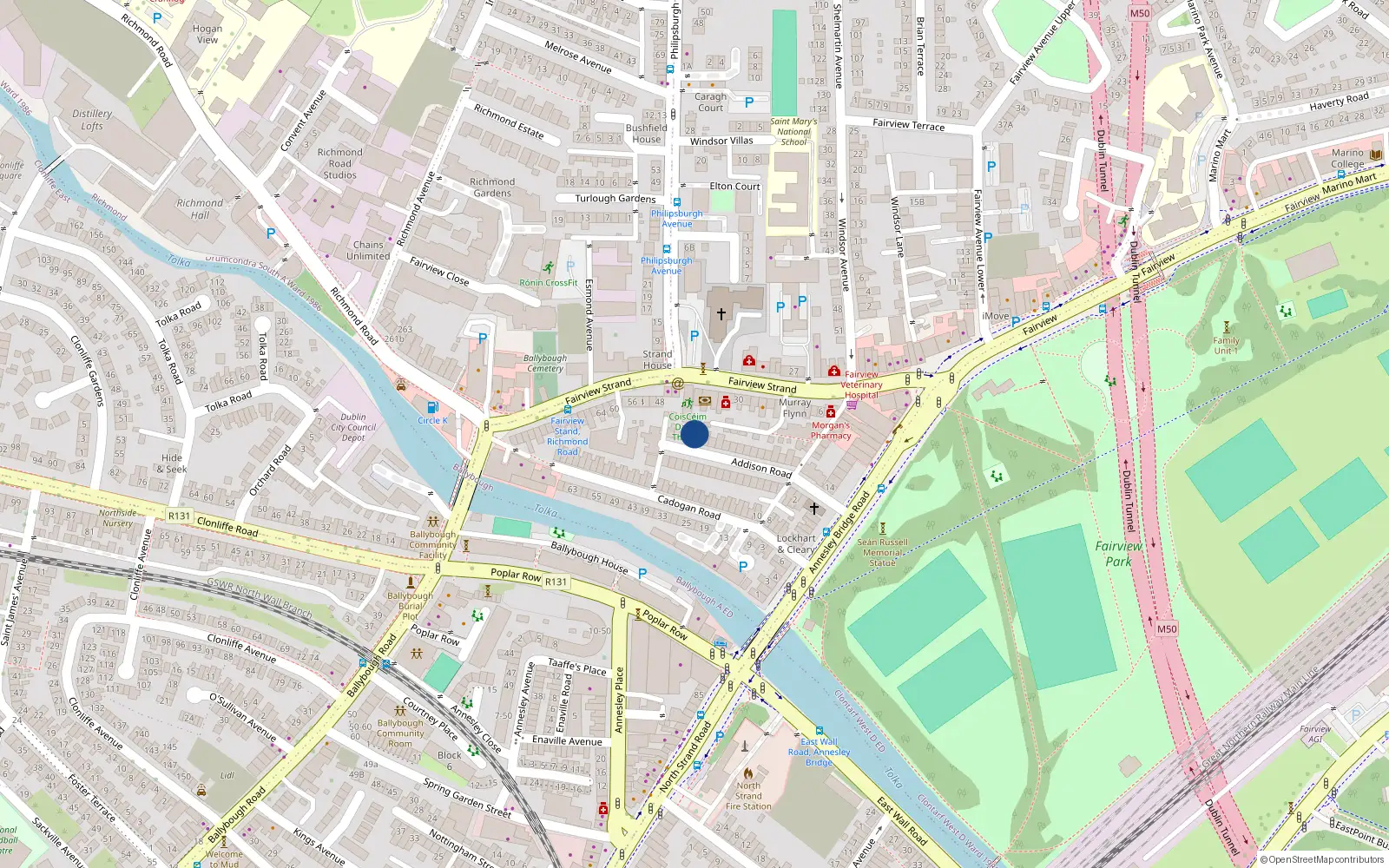 Overhead map showing the location of 29 Addison Road, Dublin 3