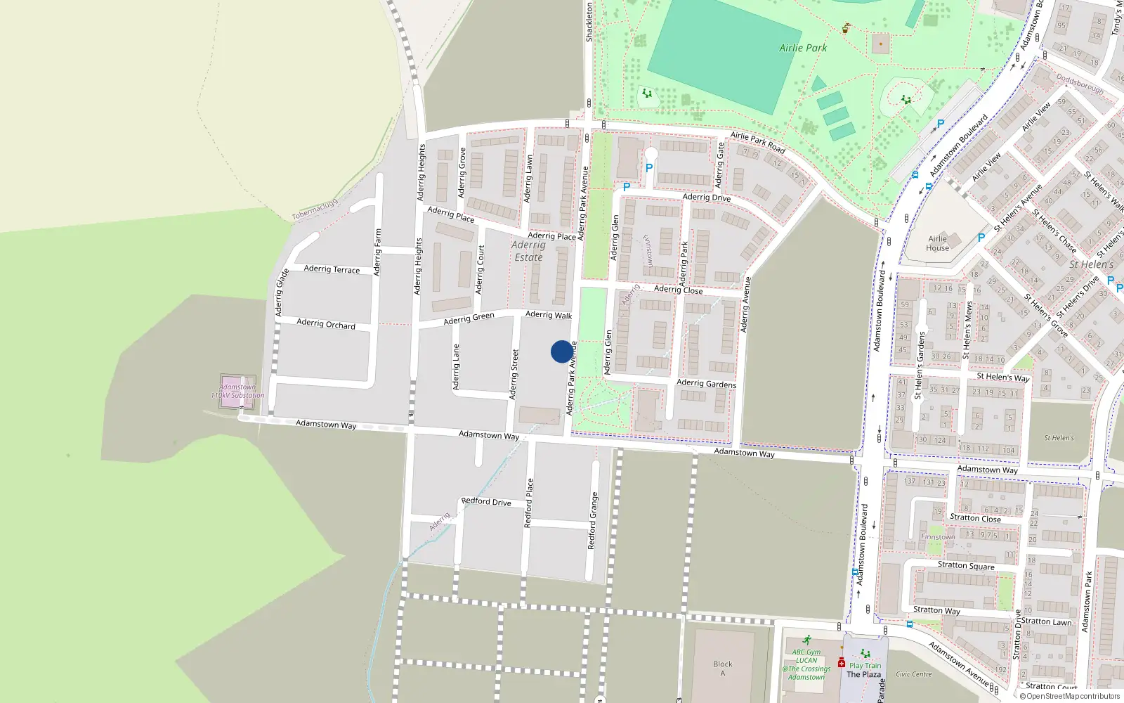 Overhead map showing the location of 29 Aderrig Park Avenue, Lucan