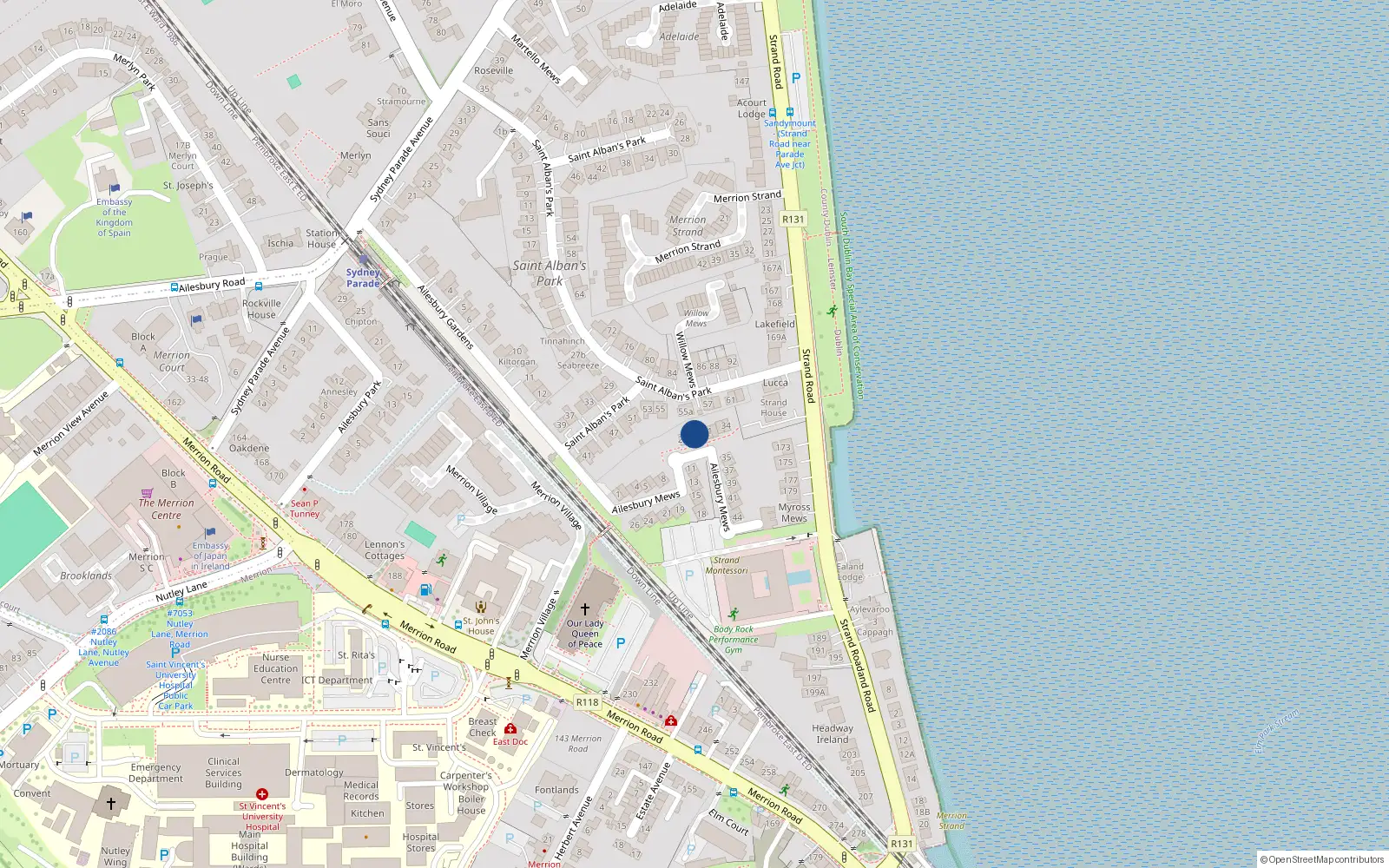 Overhead map showing the location of 29 Ailesbury Mews, Dublin