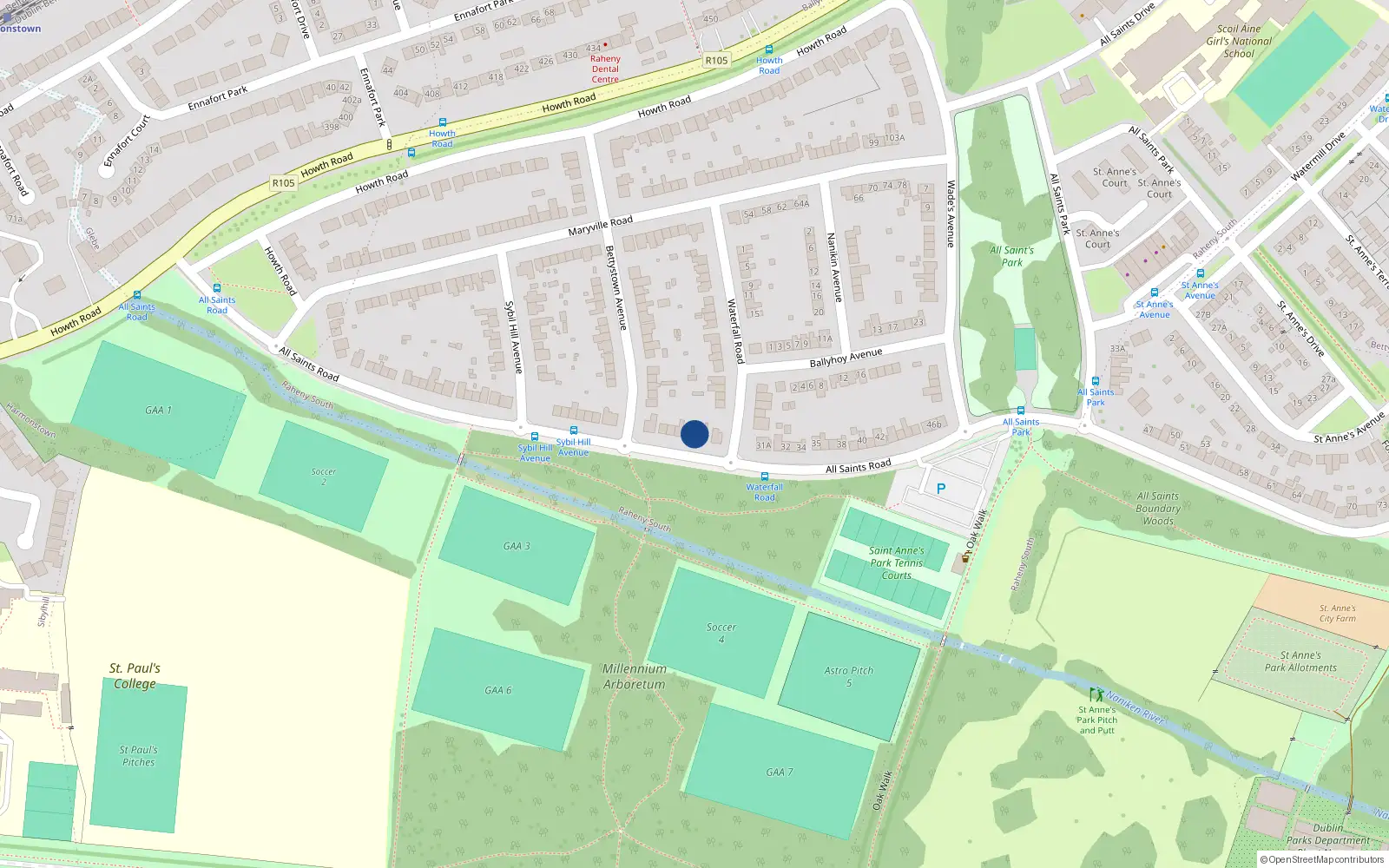Overhead map showing the location of 29 All Saints Road, Dublin 5