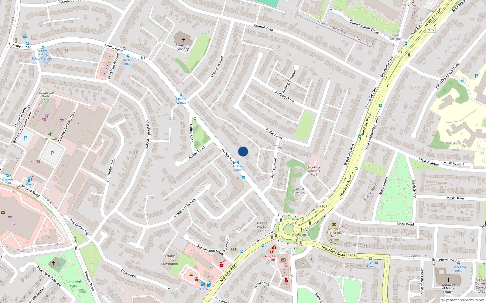 Overhead map showing the location of 29 Ardlea Road, Artane, Dublin 5