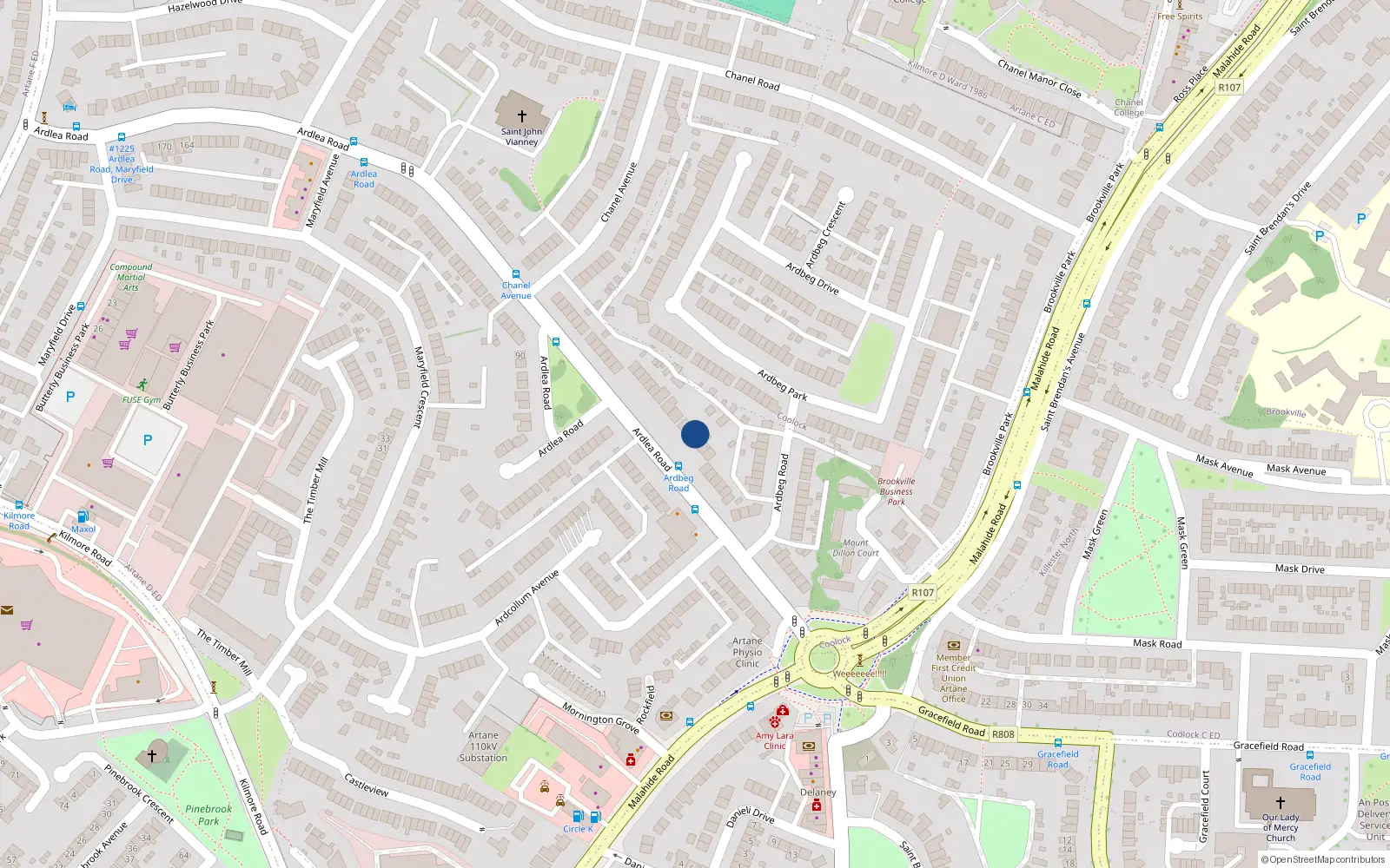 Overhead map showing the location of 29 Ardlea Road, Dublin 5
