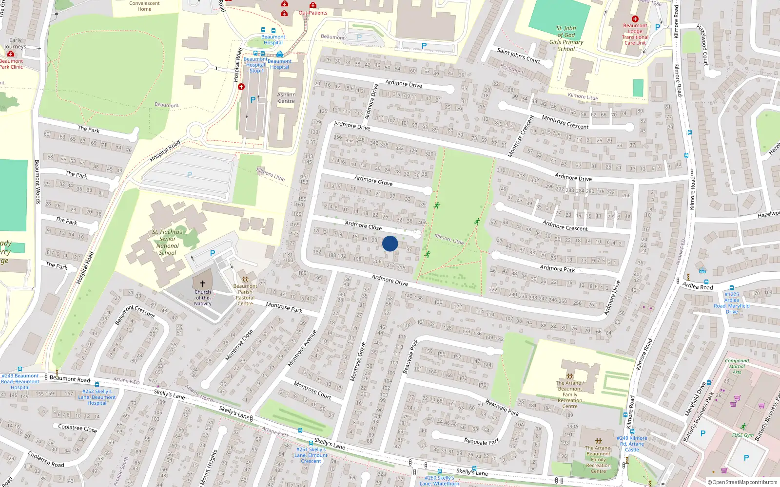 Overhead map showing the location of 29 Ardmore Close, Dublin 5