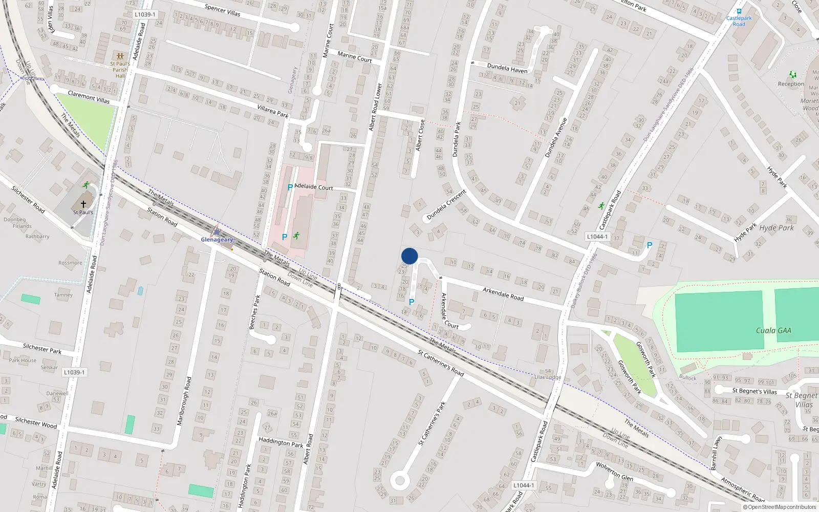 Overhead map showing the location of 29 Arkendale Woods, Glenageary, Co Dublin