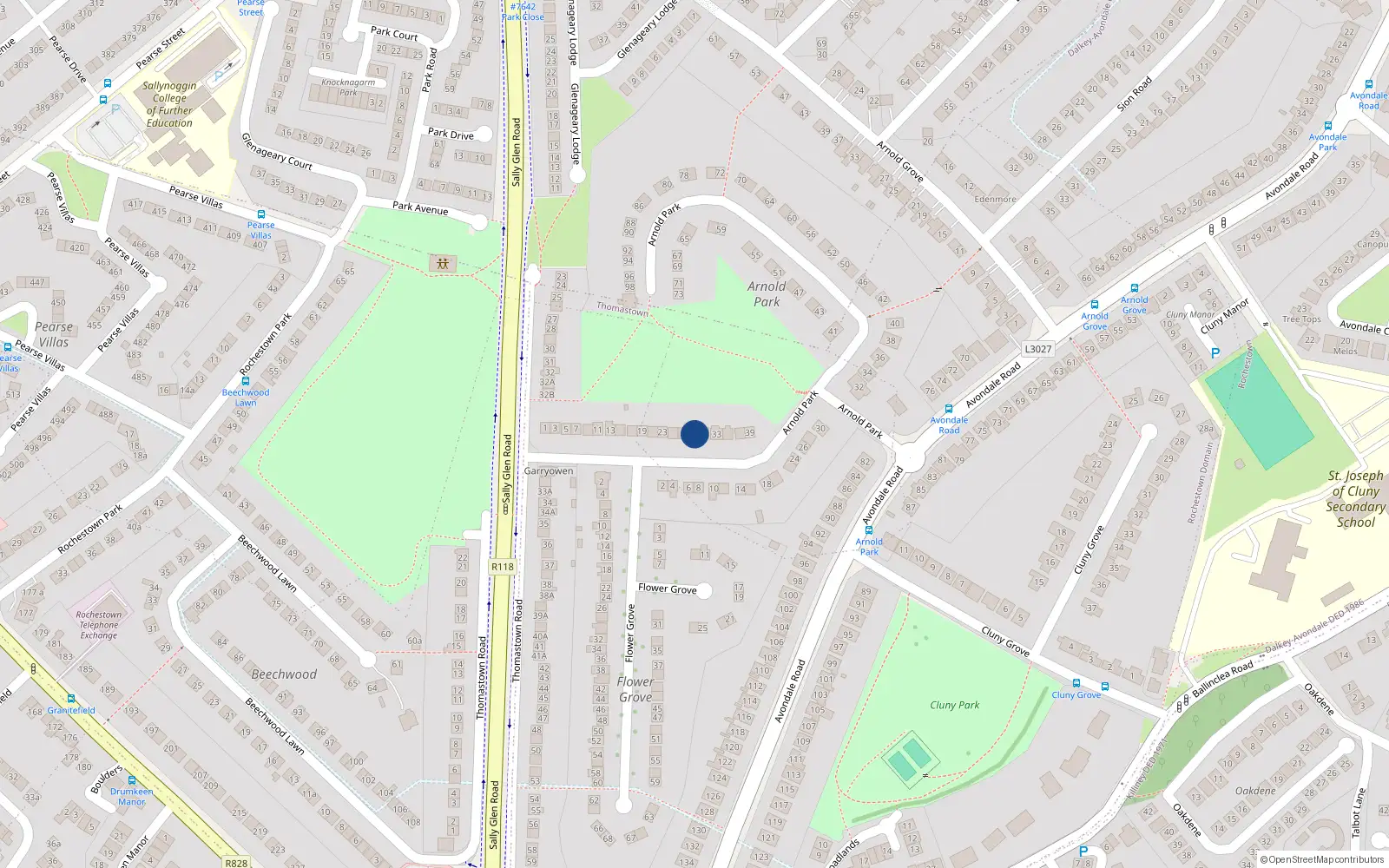 Overhead map showing the location of 29 Arnold Park, Dublin