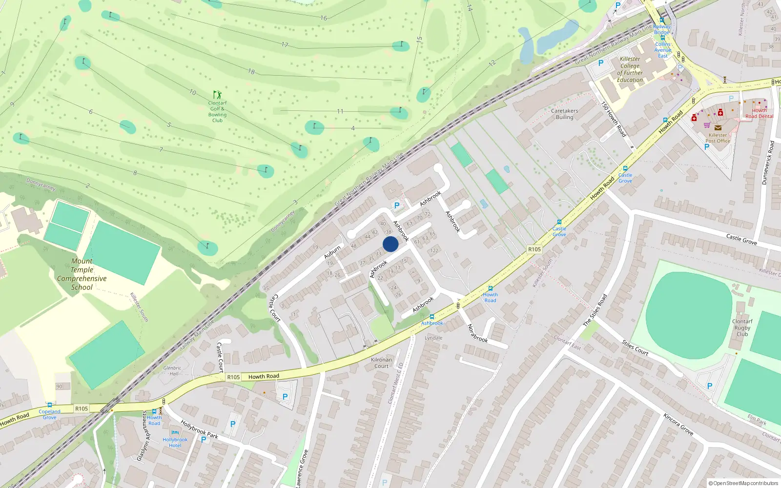 Overhead map showing the location of 29 Ashbrook, Howth Road, Clontarf Dublin 3