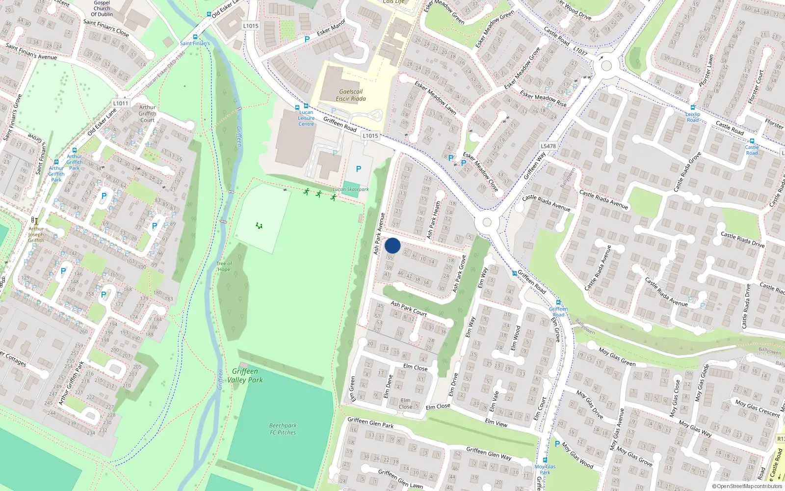 Overhead map showing the location of 29 Ashpark Avenue, Lucan, Co. Dublin
