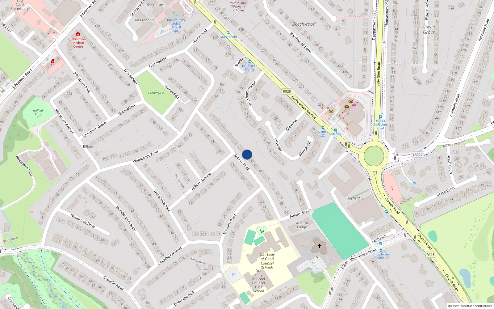 Overhead map showing the location of 29 Auburn Road, Dublin