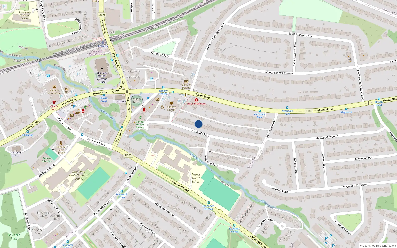 Overhead map showing the location of 29 Avondale Park, Dublin 5