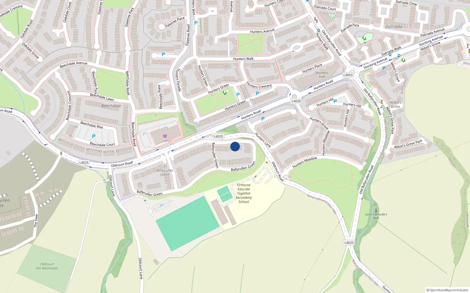 Overhead map showing the location of 29 Ballycullen Green, Dublin 24