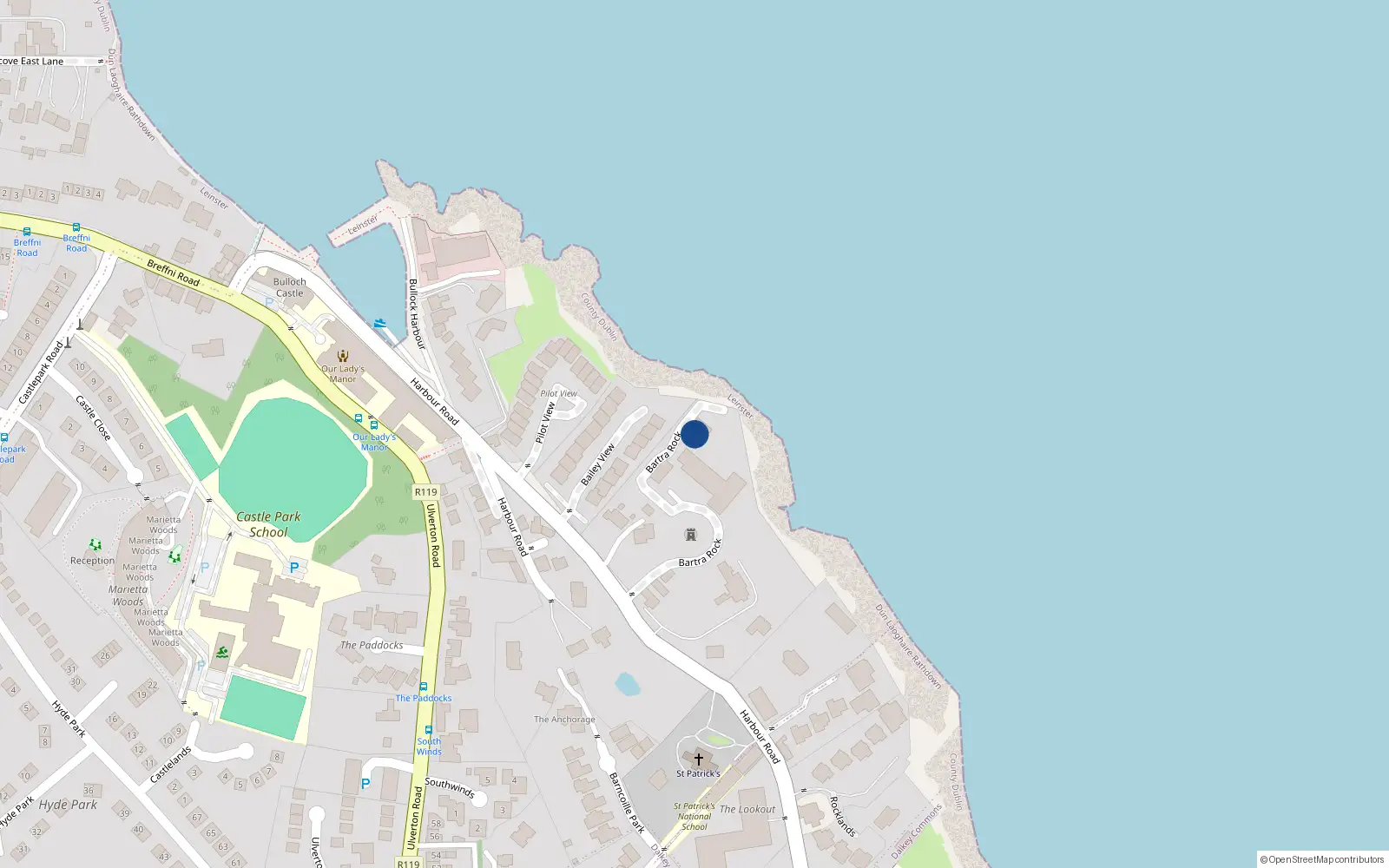 Overhead map showing the location of 29 Bartra Rock, Harbour Road, Dalkey