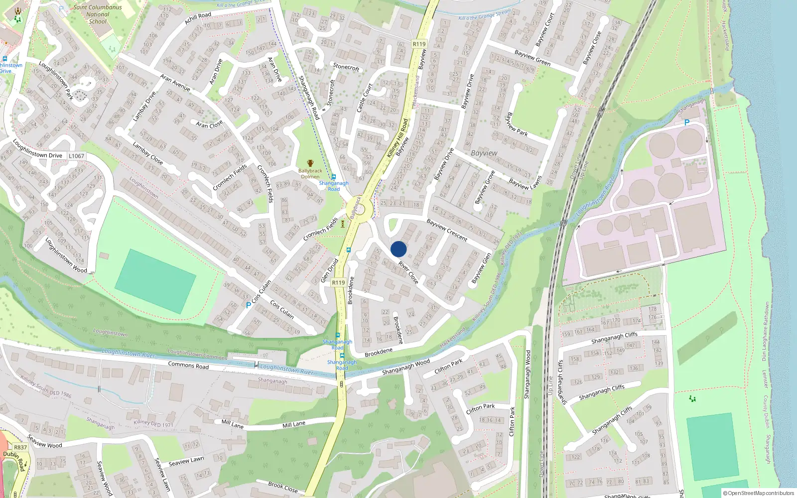 Overhead map showing the location of 29 Bayview Glade, Killiney