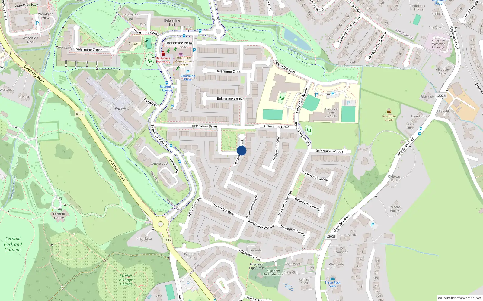 Overhead map showing the location of 29 Belarmine Square, Stepaside
