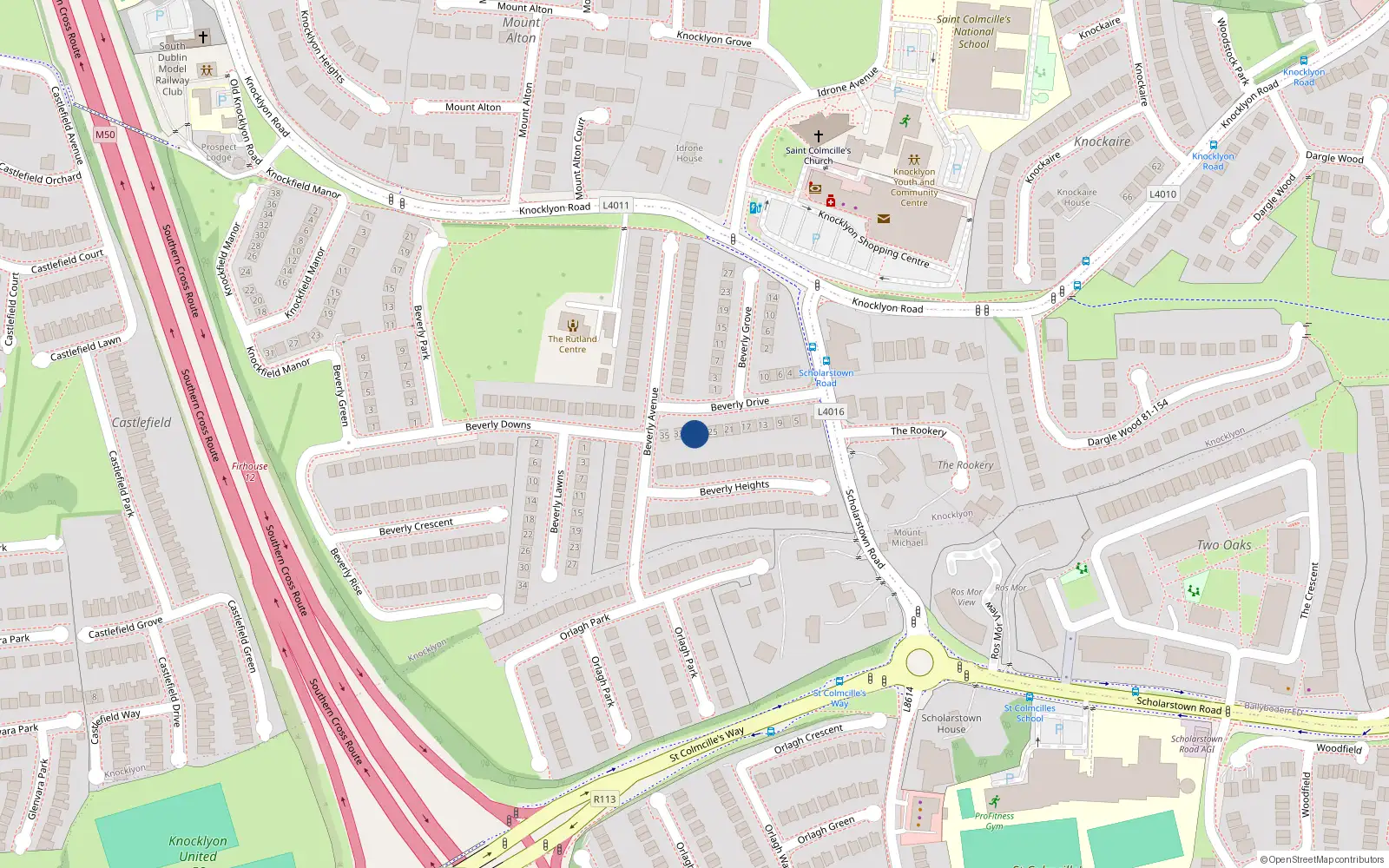 Overhead map showing the location of 29 Beverly Drive, Dublin 16