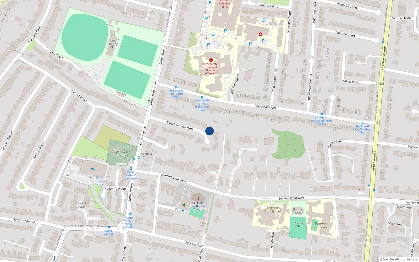 Overhead map showing the location of 29 Blackheath Gardens, Dublin 3