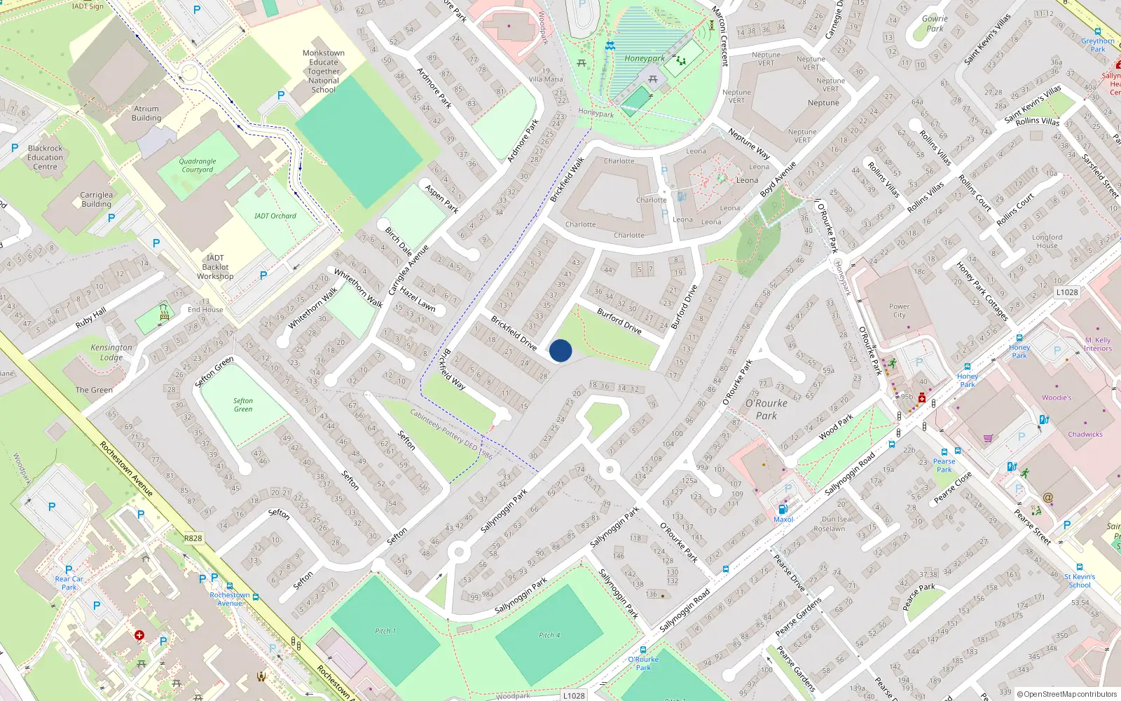 Overhead map showing the location of 29 Brickfield Drive, Dun Laoghaire