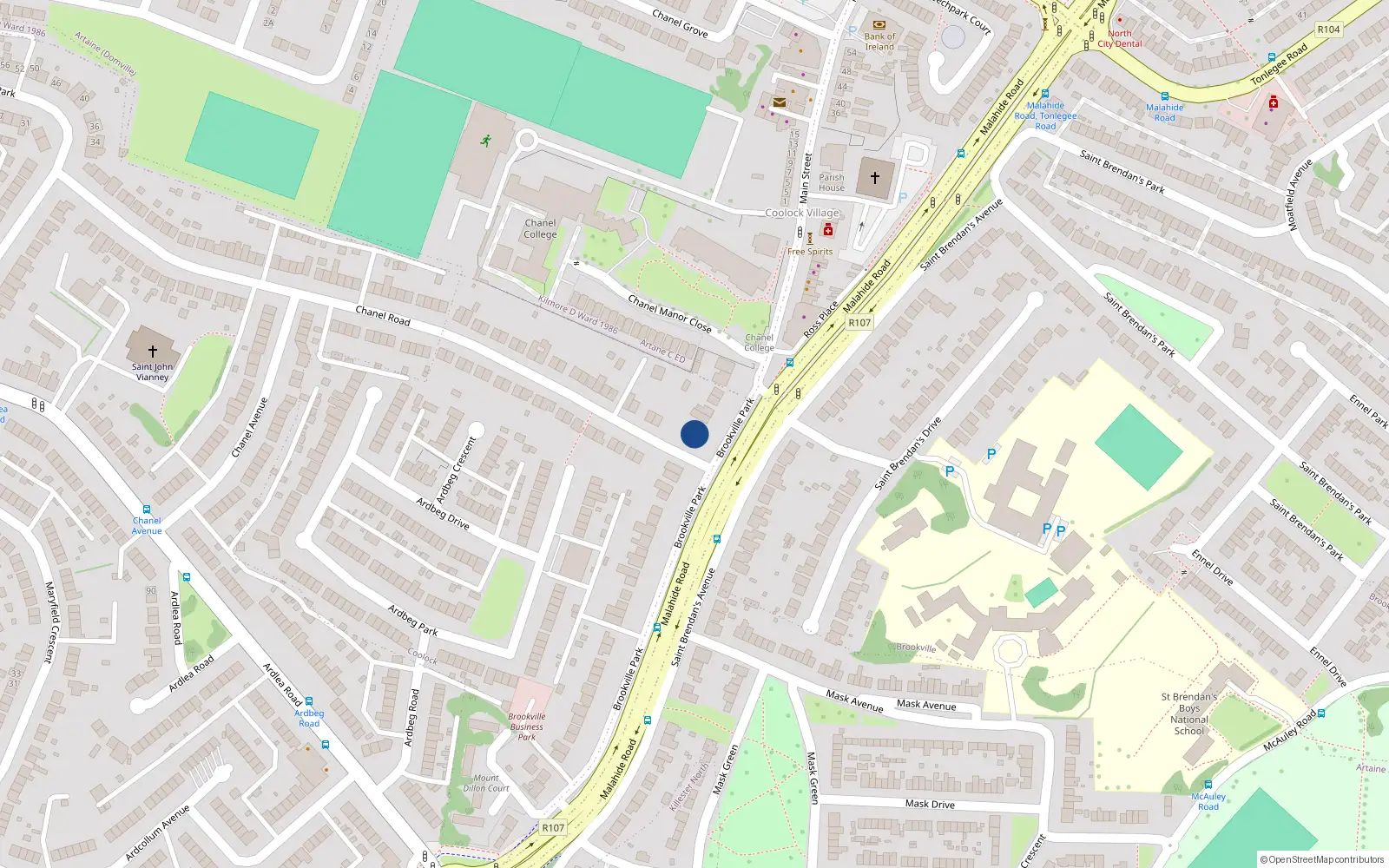 Overhead map showing the location of 29 Brookville Park, Coolock
