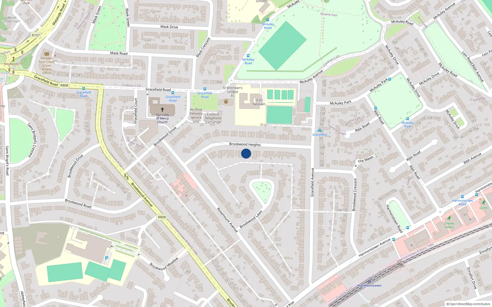 Overhead map showing the location of 29 Brookwood Heights, Dublin 5