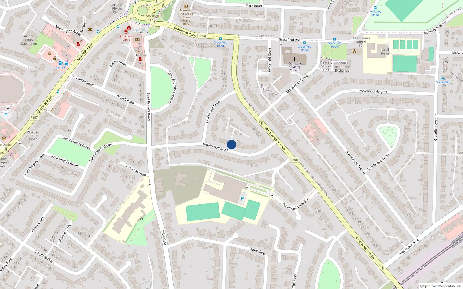 Overhead map showing the location of 29 Brookwood Road, Artane, Dublin 5