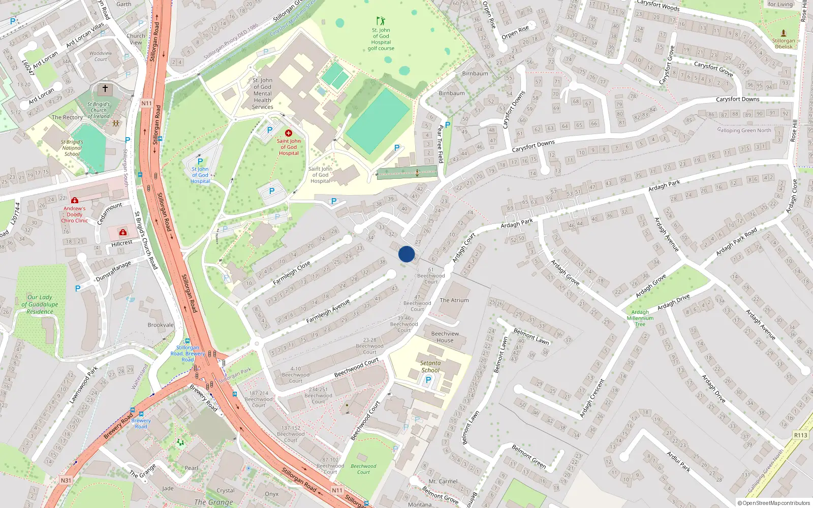 Overhead map showing the location of 29 Carysfort Downs, Blackrock