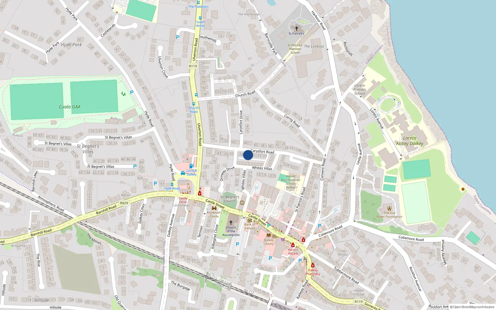 Overhead map showing the location of 29 Carysfort Road, Dublin