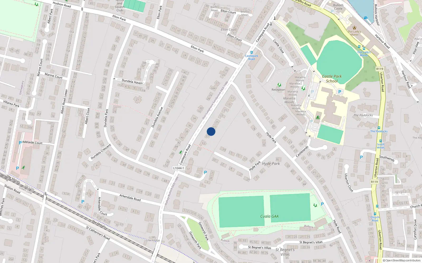 Overhead map showing the location of 29 Castle Park Road, Dublin