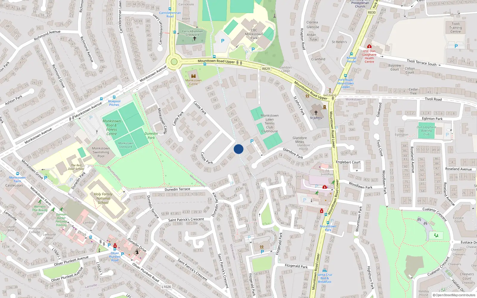 Overhead map showing the location of 29 Castle Park, Monkstown, Dublin