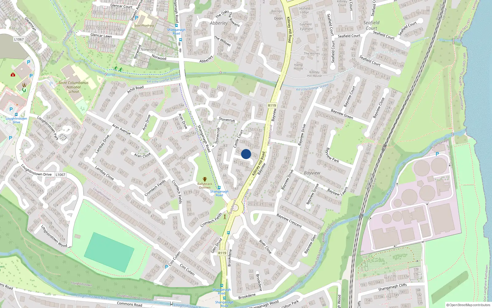 Overhead map showing the location of 29 Castle Court, Killiney