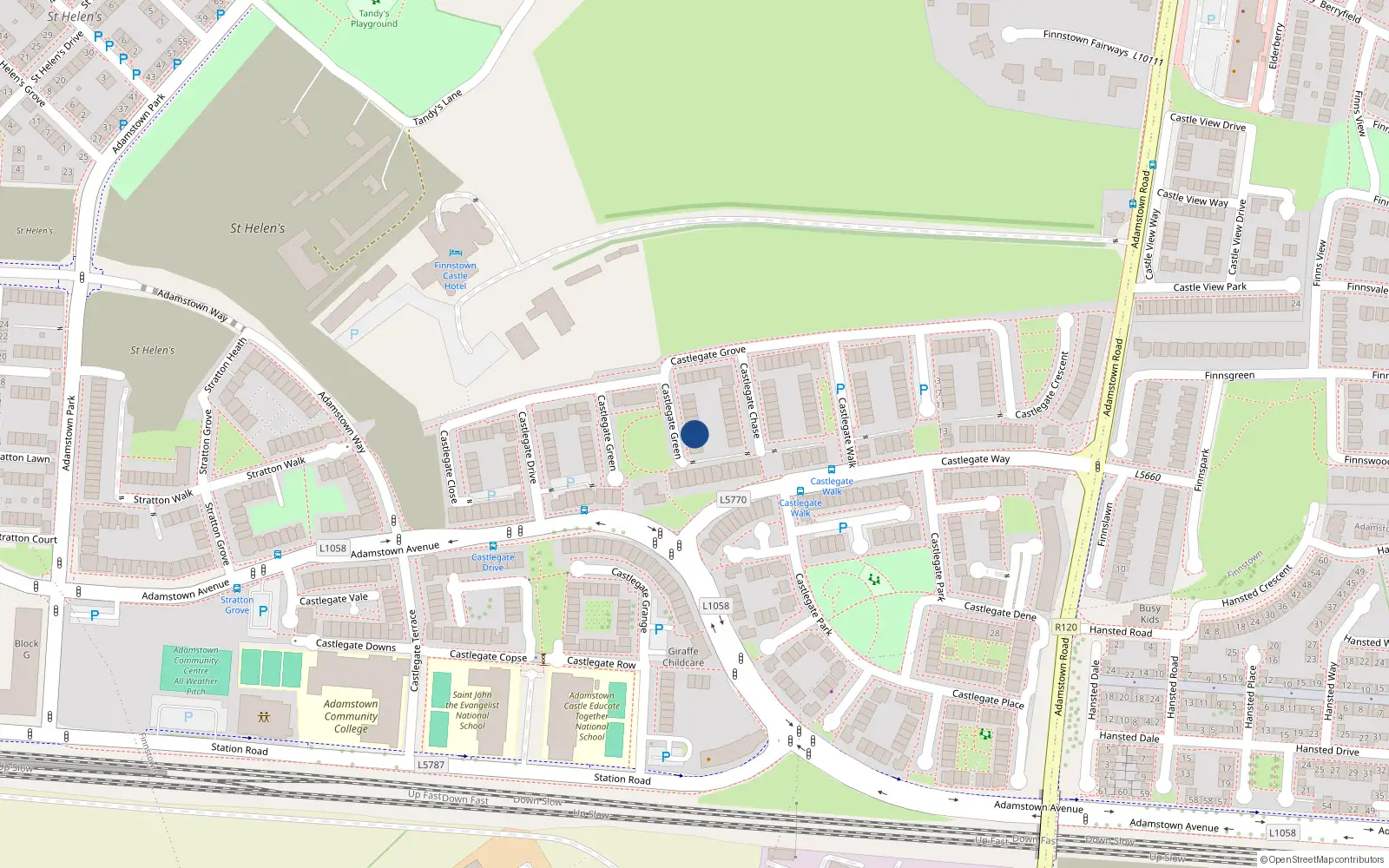 Overhead map showing the location of 29 Castlegate Green, Lucan