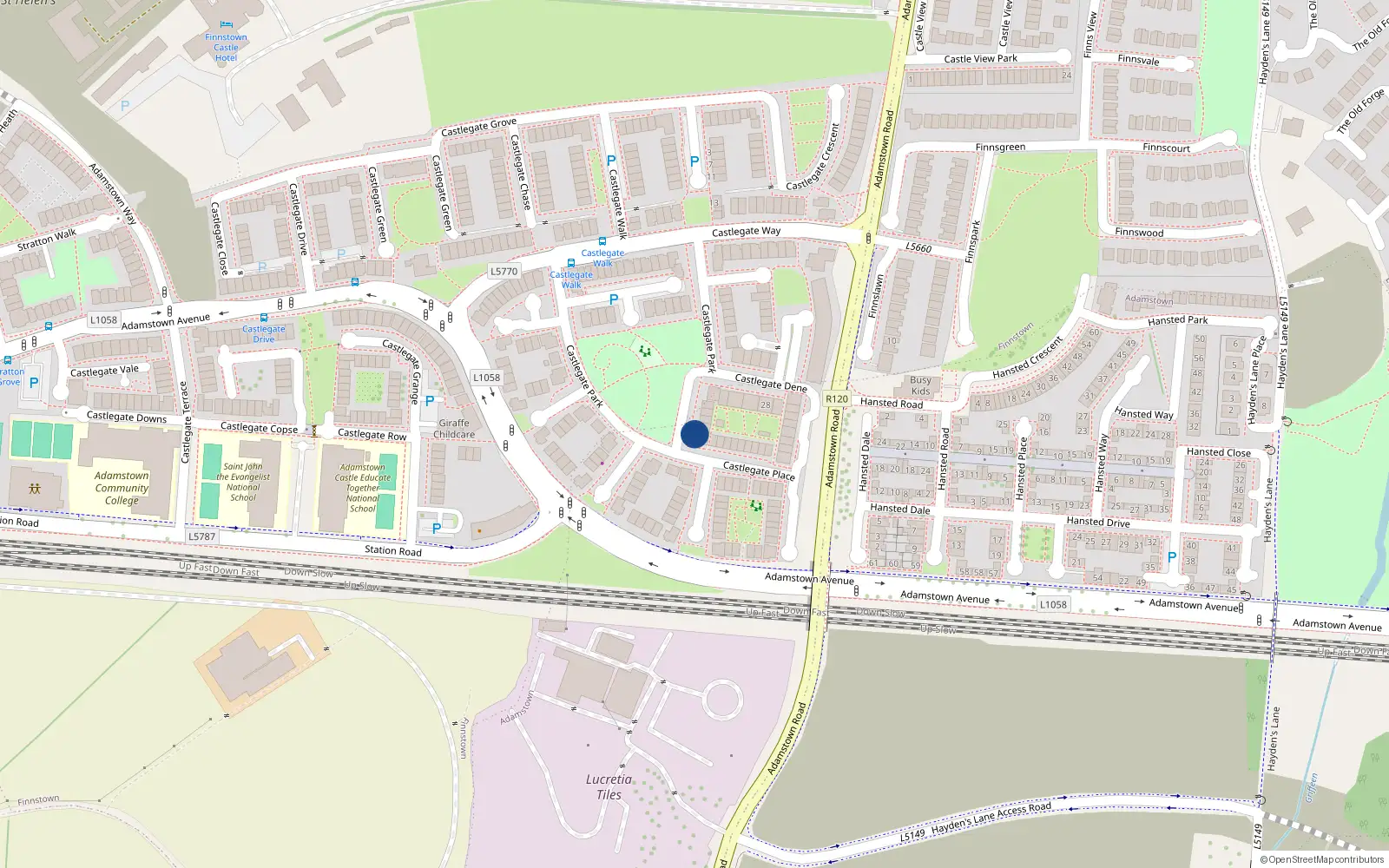 Overhead map showing the location of 29 Castlegate Park, Lucan