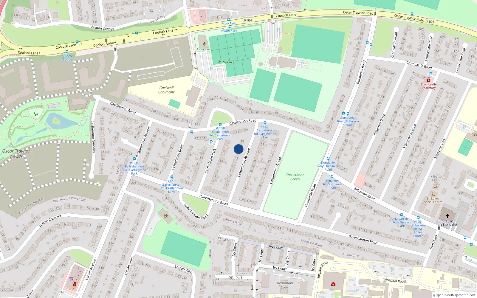 Overhead map showing the location of 29 Castletimon Avenue, Kilmore West, Coolock