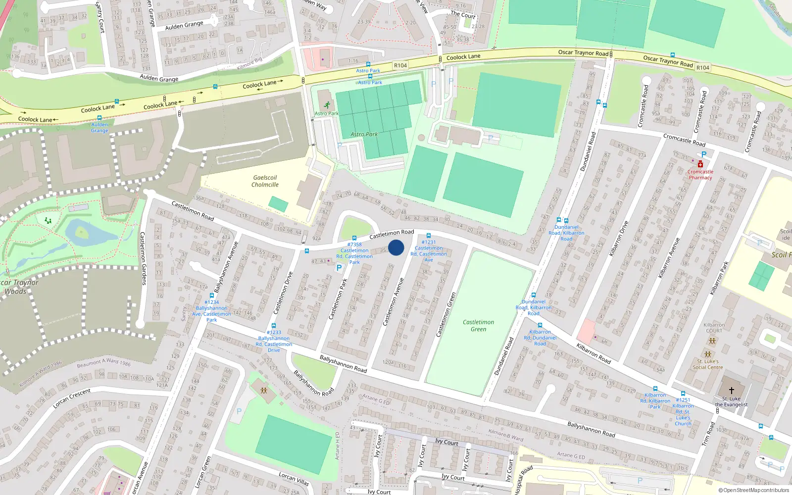Overhead map showing the location of 29 Castletimon Road, Kilmore West, Dublin 5