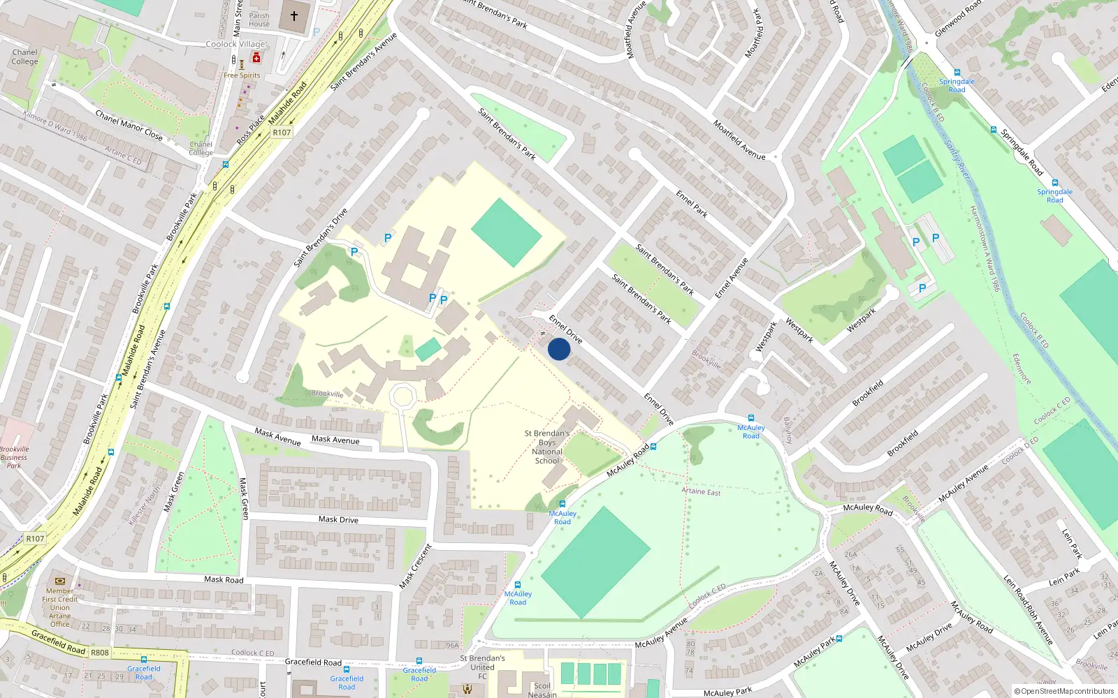 Overhead map showing the location of 29 Ceide Ainninn, Artane, Dublin 5