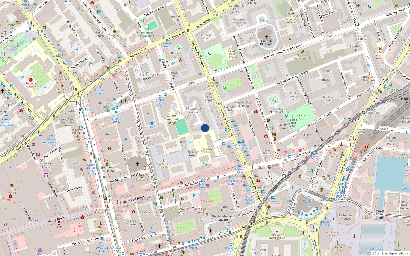 Overhead map showing the location of 29 Champions Avenue, Dublin 1