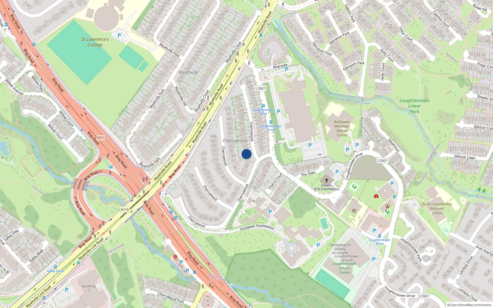 Overhead map showing the location of 29 Cherrywood, Dublin