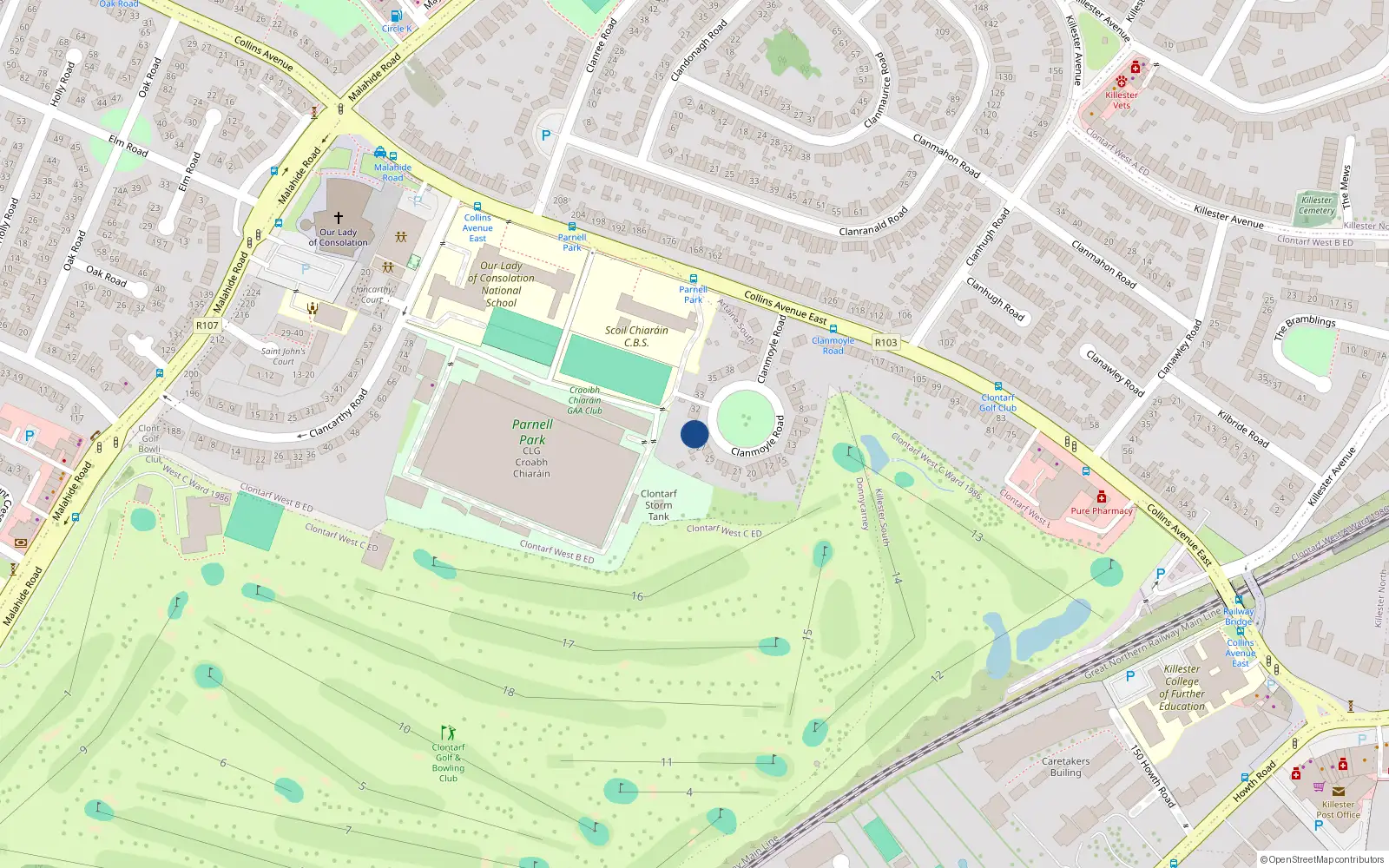 Overhead map showing the location of 29 Clanmoyle Road, Donnycarney, Dublin 5