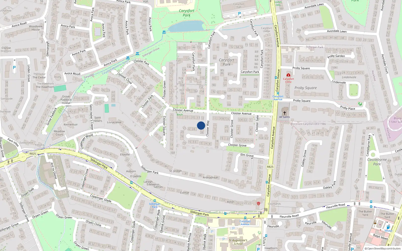Overhead map showing the location of 29 Cloister Way, Blackrock, Dublin