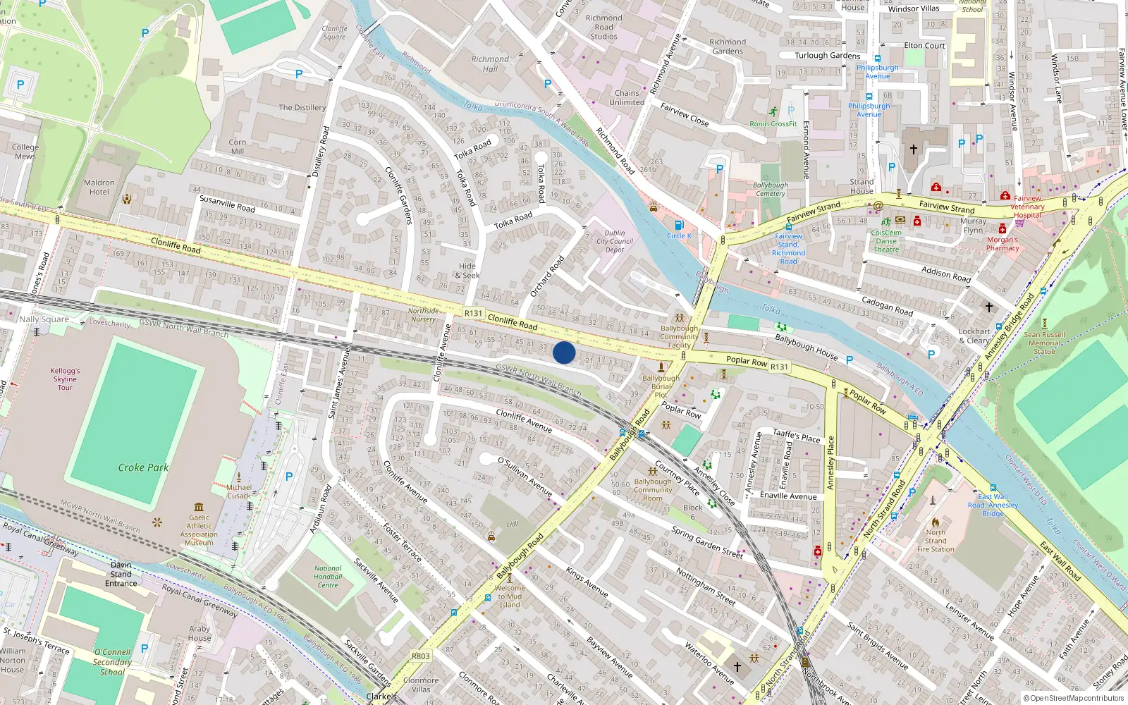 Overhead map showing the location of 29 Clonliffe Road, Dublin 3, Co Dublin